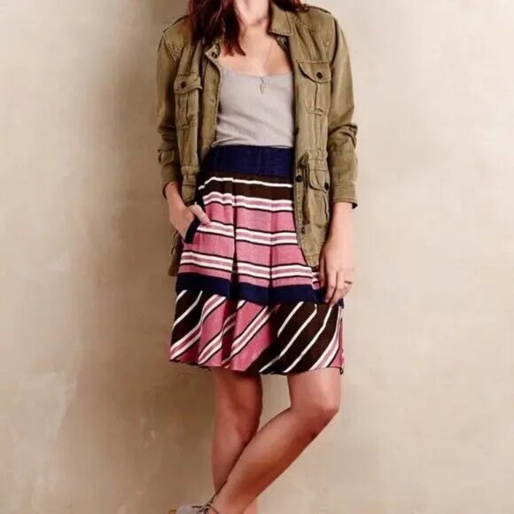 Anthropologie Maeve Ellery Striped Skirt with Pockets Size 12 - Picture 1 of 8
